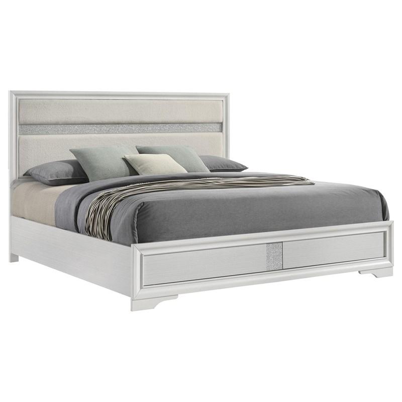 Large Picture of Coaster Furniture Miranda 205110KE 54-inch Upholstered Eastern King Panel Bed - White