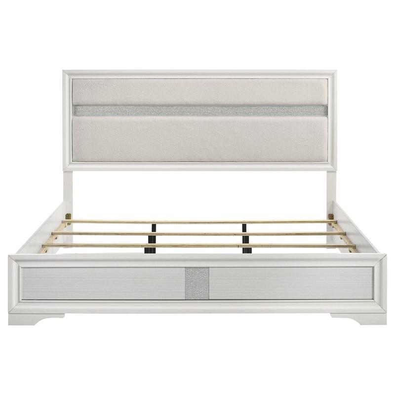 Large Picture of Coaster Furniture Miranda 205110KE 54-inch Upholstered Eastern King Panel Bed - White
