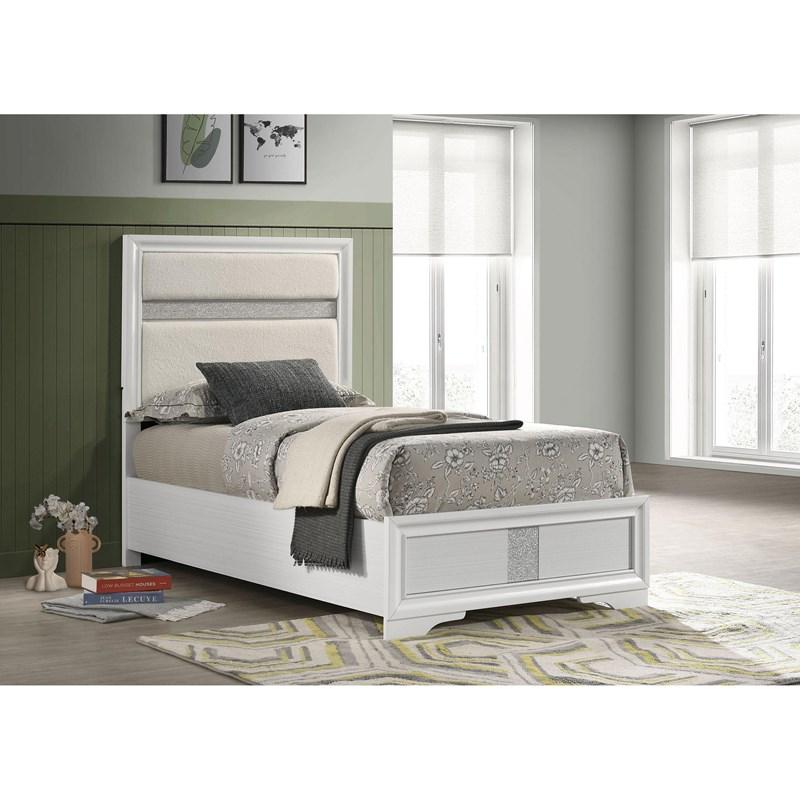 Large Picture of Coaster Furniture Miranda 205110T 54-inch Upholstered Twin Panel Bed - White
