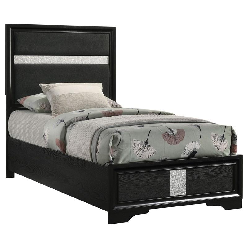Large Picture of Coaster Furniture Miranda 206360T 54-inch Upholstered Twin Panel Bed - Black