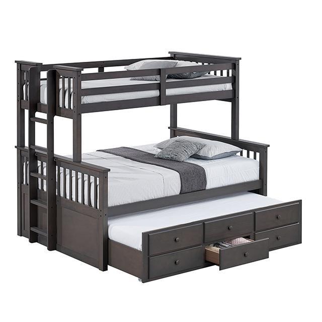 Large Picture of Furniture of America University FM-BK458F-GY Twin/Full Bunk Bed