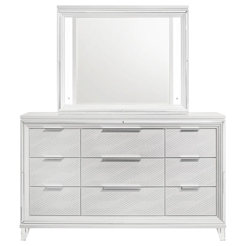 Large Picture of Coaster Furniture Marmore 224963M 9-Drawer Dresser and LED Mirror - White