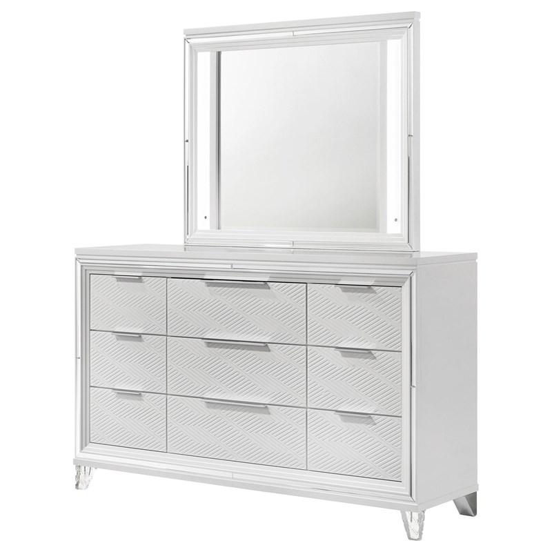 Large Picture of Coaster Furniture Marmore 224963M 9-Drawer Dresser and LED Mirror - White