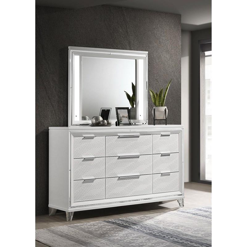 Large Picture of Coaster Furniture Marmore 224963M 9-Drawer Dresser and LED Mirror - White