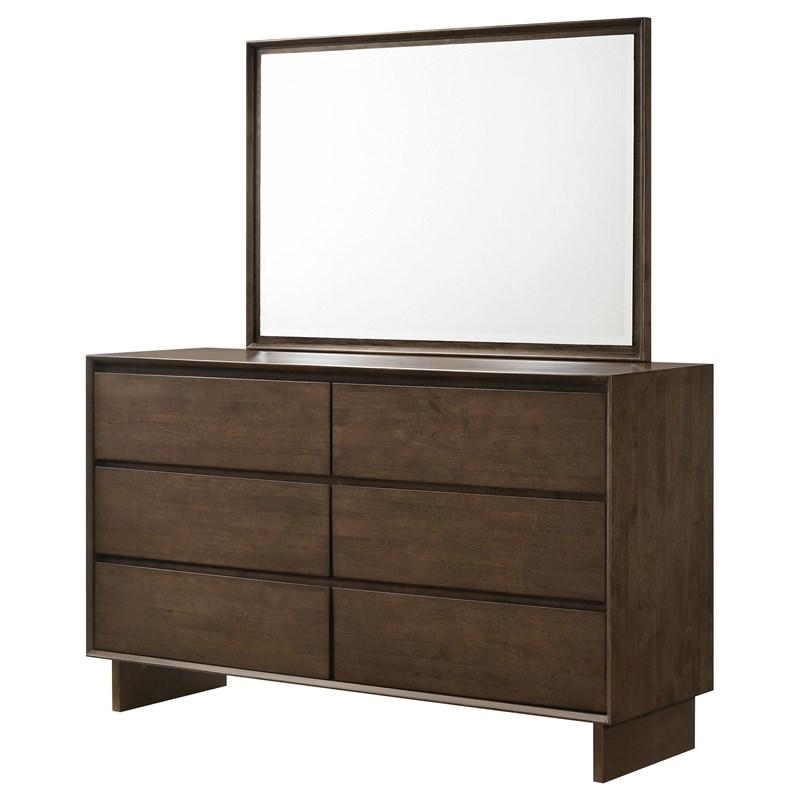 Large Picture of Coaster Furniture Glenwood 225013M 6-Drawer Dresser and Mirror - Warm Brown