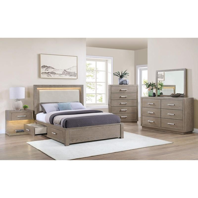 Large Picture of Coaster Furniture Kenora 224850Q 56-inch Queen LED Storage Bed - Barley Brown
