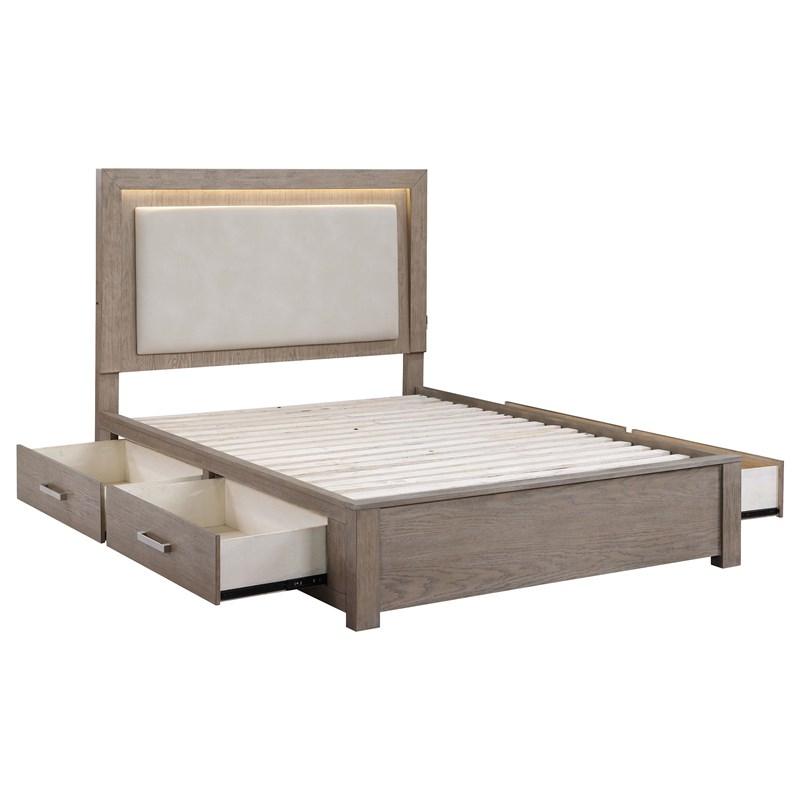 Large Picture of Coaster Furniture Kenora 224850Q 56-inch Queen LED Storage Bed - Barley Brown