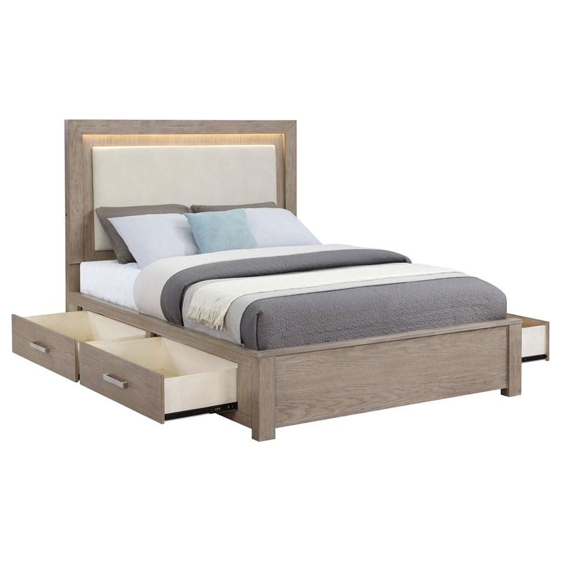Large Picture of Coaster Furniture Kenora 224850KE 56-inch Eastern King LED Storage Bed - Barley Brown