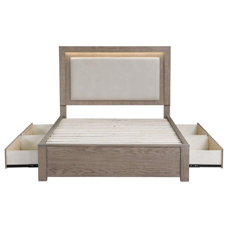 Large Picture of Coaster Furniture Kenora 224850KE 56-inch Eastern King LED Storage Bed - Barley Brown