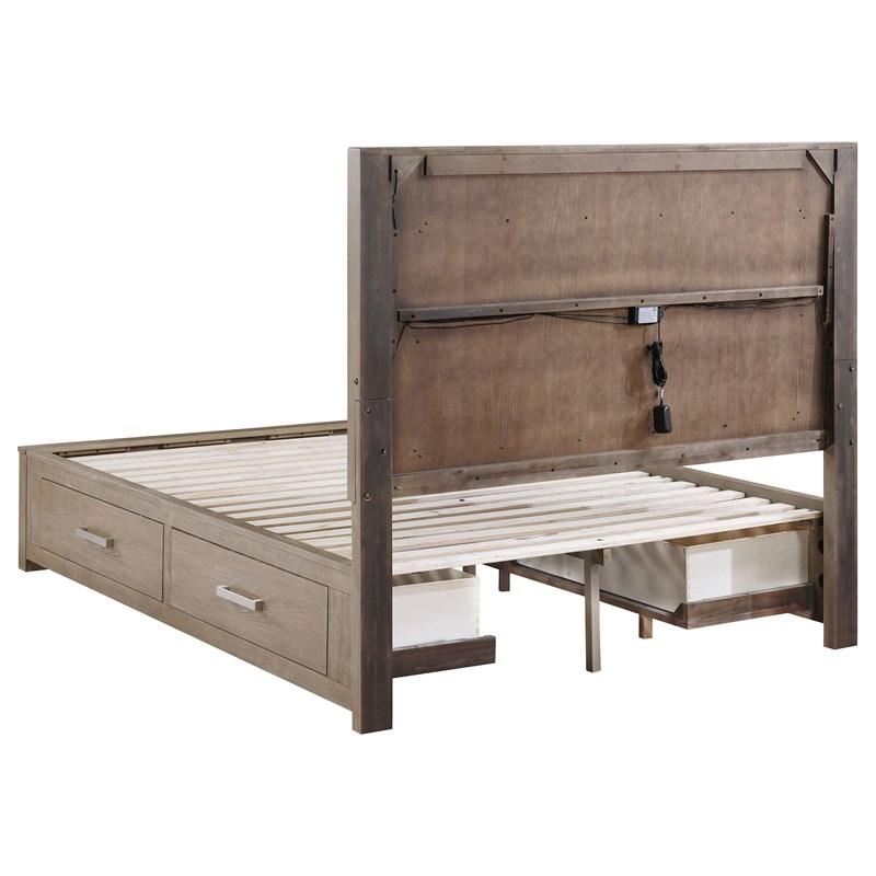 Large Picture of Coaster Furniture Kenora 224850KE 56-inch Eastern King LED Storage Bed - Barley Brown