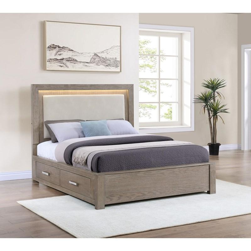 Large Picture of Coaster Furniture Kenora 224850KE 56-inch Eastern King LED Storage Bed - Barley Brown