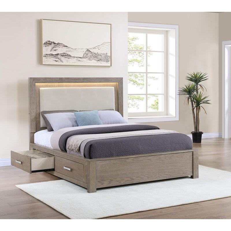 Large Picture of Coaster Furniture Kenora 224850KE 56-inch Eastern King LED Storage Bed - Barley Brown