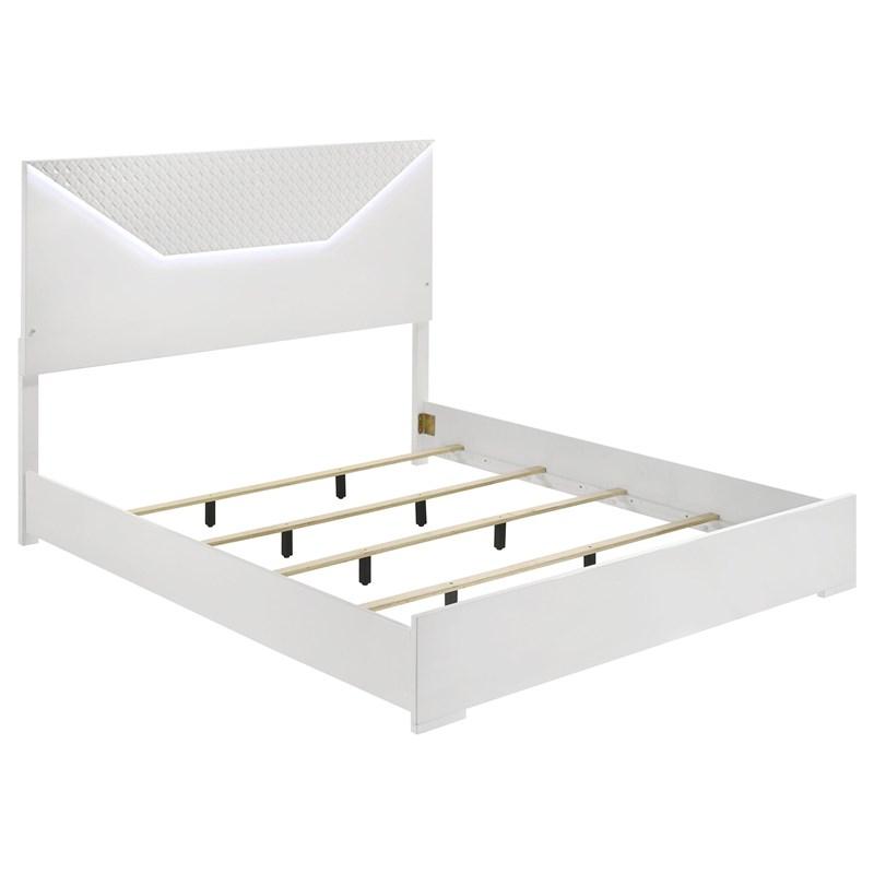 Coaster Furniture Ives 224941Q Queen Panel Bed LED Headboard - White High Gloss