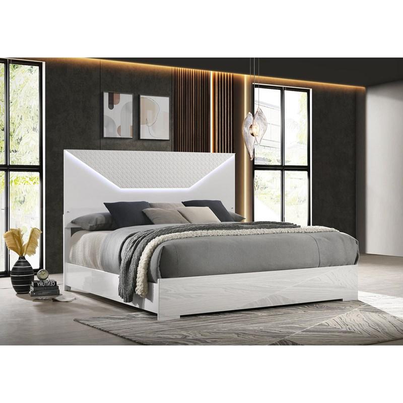Large Picture of Coaster Furniture Ives 224941Q Queen Panel Bed LED Headboard - White High Gloss