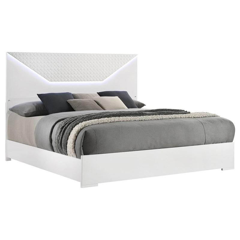Large Picture of Coaster Furniture Ives 224941KE Eastern King Panel Bed LED Headboard - White High Gloss