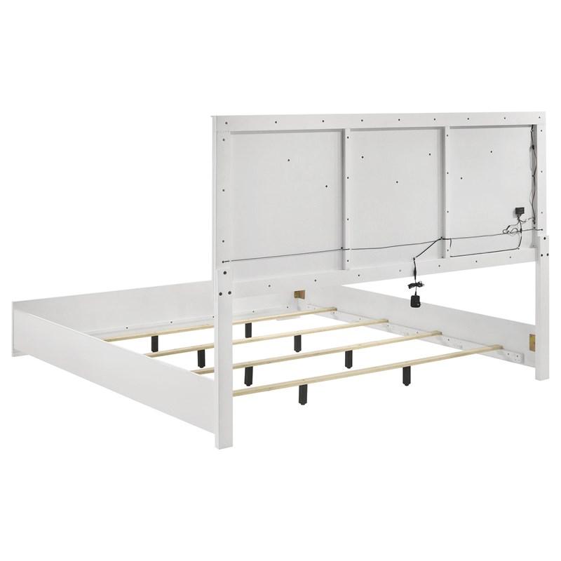 Large Picture of Coaster Furniture Ives 224941KE Eastern King Panel Bed LED Headboard - White High Gloss