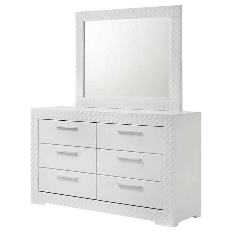 Large Picture of Coaster Furniture Ives 224943M 6-Drawer Dresser and Mirror - White High Gloss