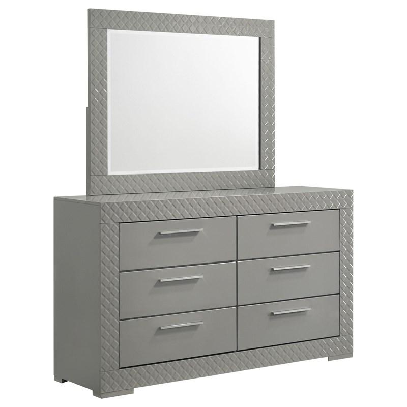 Coaster Furniture Ives 224973M 6-Drawer Dresser and Mirror - Grey High Gloss