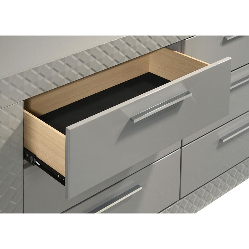 Large Picture of Coaster Furniture Ives 224973M 6-Drawer Dresser and Mirror - Grey High Gloss