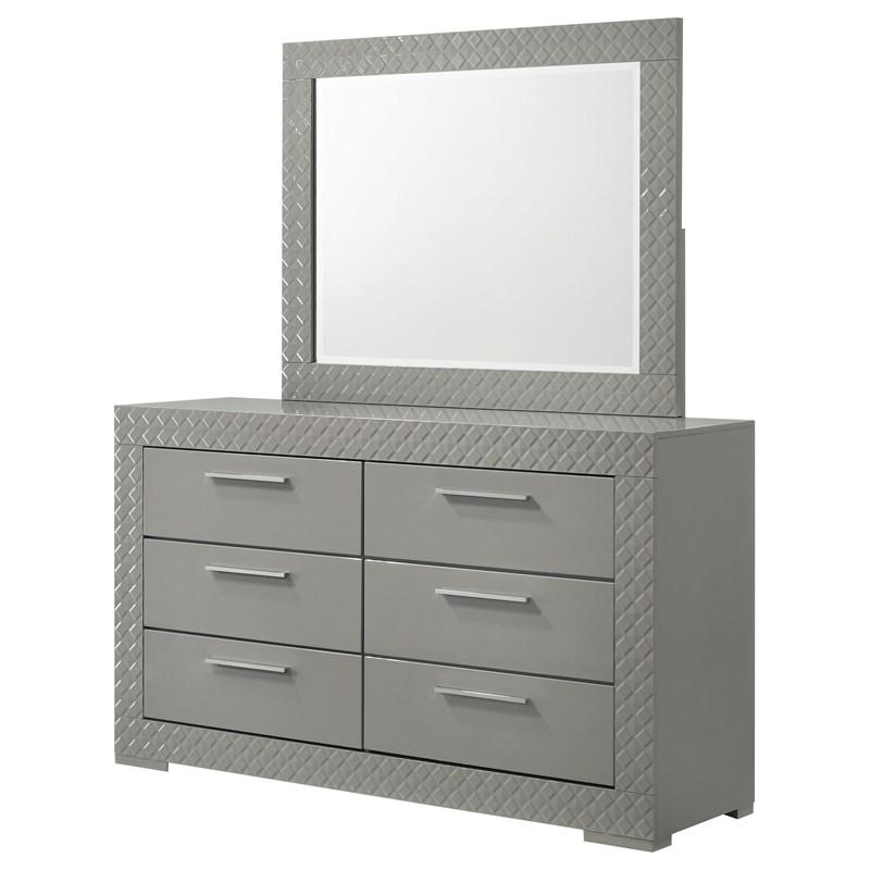 Large Picture of Coaster Furniture Ives 224973M 6-Drawer Dresser and Mirror - Grey High Gloss