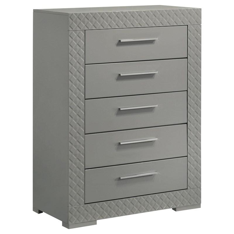 Coaster Furniture Ives 224975 5-Drawer Bedroom Chest of Drawers - Grey High Gloss