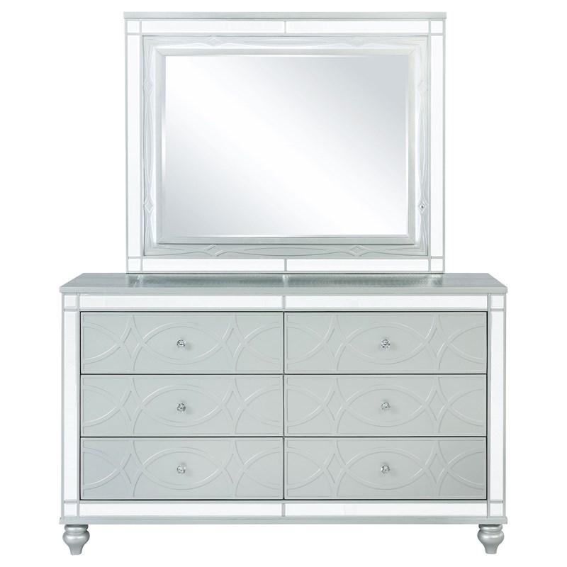 Large Picture of Coaster Furniture Gunnison 223213M 6-Drawer Dresser with Mirror - Silver Metallic