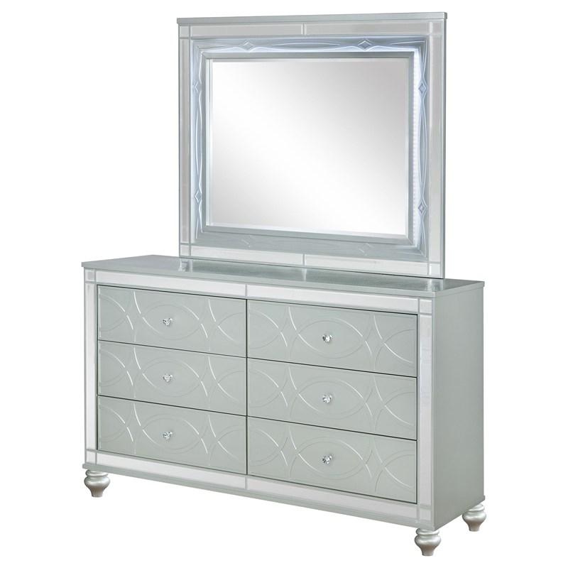 Large Picture of Coaster Furniture Gunnison 223213M 6-Drawer Dresser with Mirror - Silver Metallic