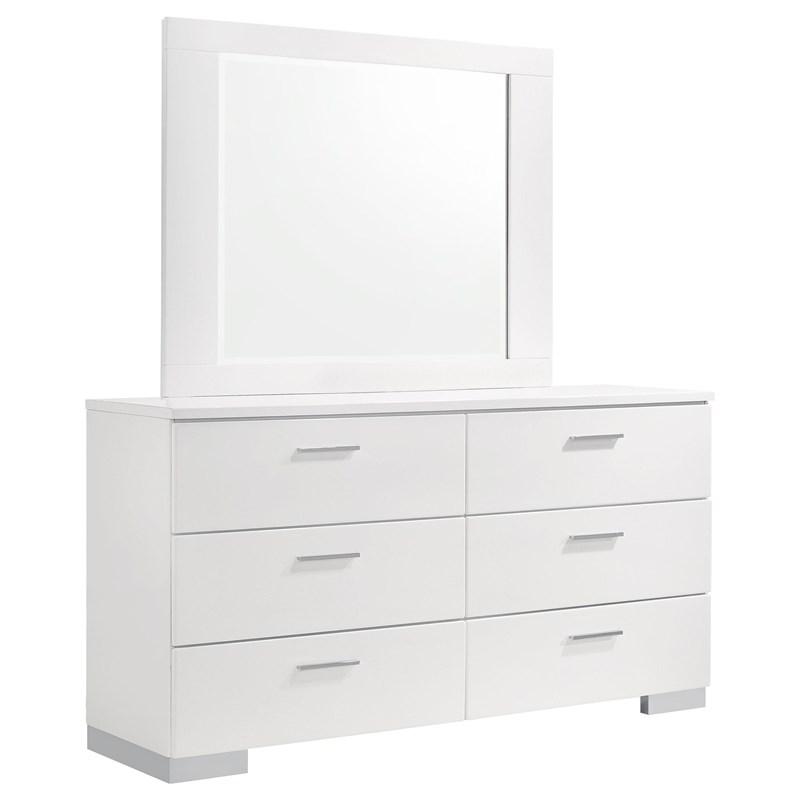 Coaster Furniture Felicity 203503M 6-Drawer Wood Dresser with Mirror - White High Gloss