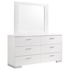 Coaster Furniture Felicity 203503M 6-Drawer Wood Dresser with Mirror - White High Gloss