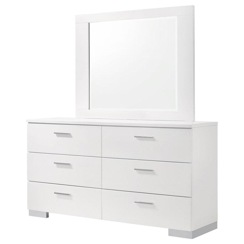Large Picture of Coaster Furniture Felicity 203503M 6-Drawer Wood Dresser with Mirror - White High Gloss