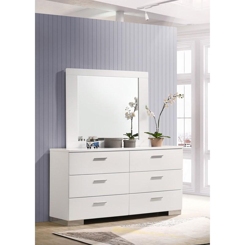 Large Picture of Coaster Furniture Felicity 203503M 6-Drawer Wood Dresser with Mirror - White High Gloss