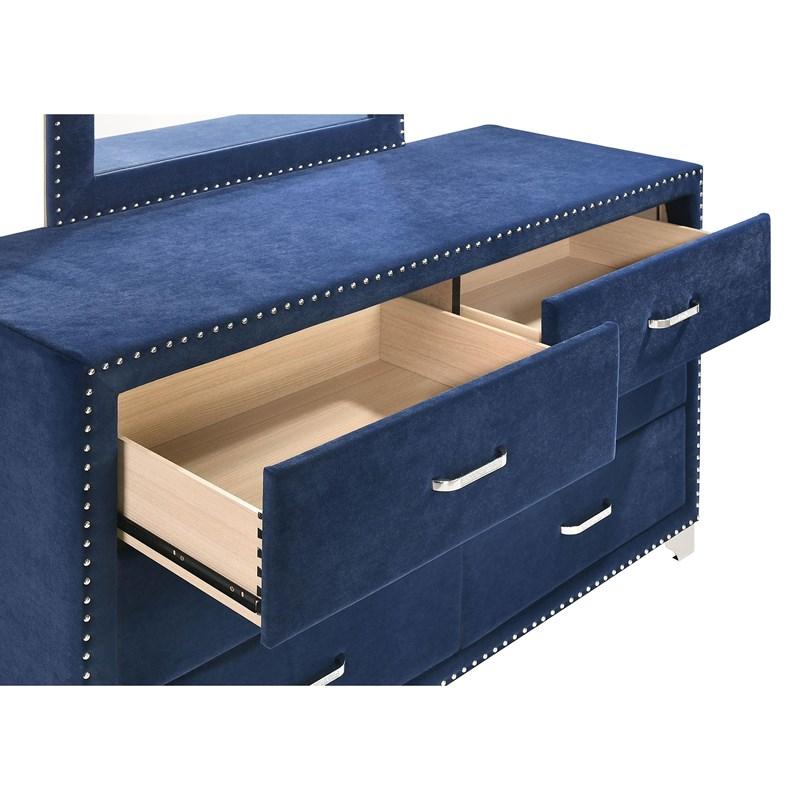 Large Picture of Coaster Furniture Melody 223373M 6-Drawer Upholstered Dresser with Mirror - Pacific Blue