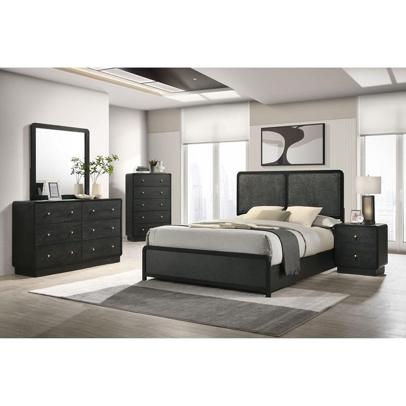Large Picture of Coaster Furniture Cavelle 223661KE 51-inch Upholstered Eastern King Bed - Black