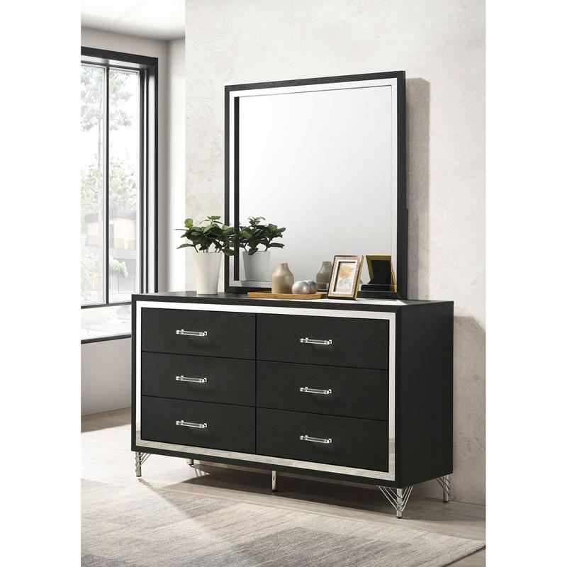 Large Picture of Coaster Furniture Lucia 224993M 6-Drawer Dresser and Mirror - Black