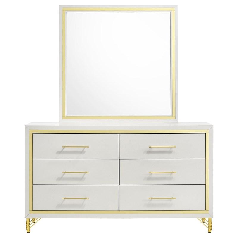 Large Picture of Coaster Furniture Lucia 224733M 6-Drawer Dresser with Mirror - White