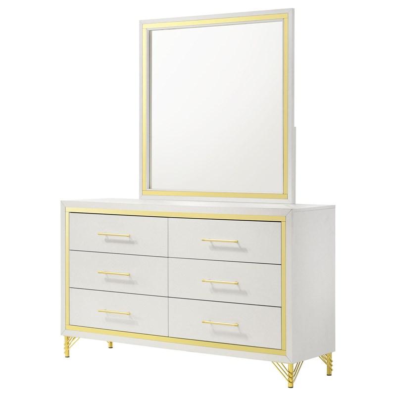 Large Picture of Coaster Furniture Lucia 224733M 6-Drawer Dresser with Mirror - White