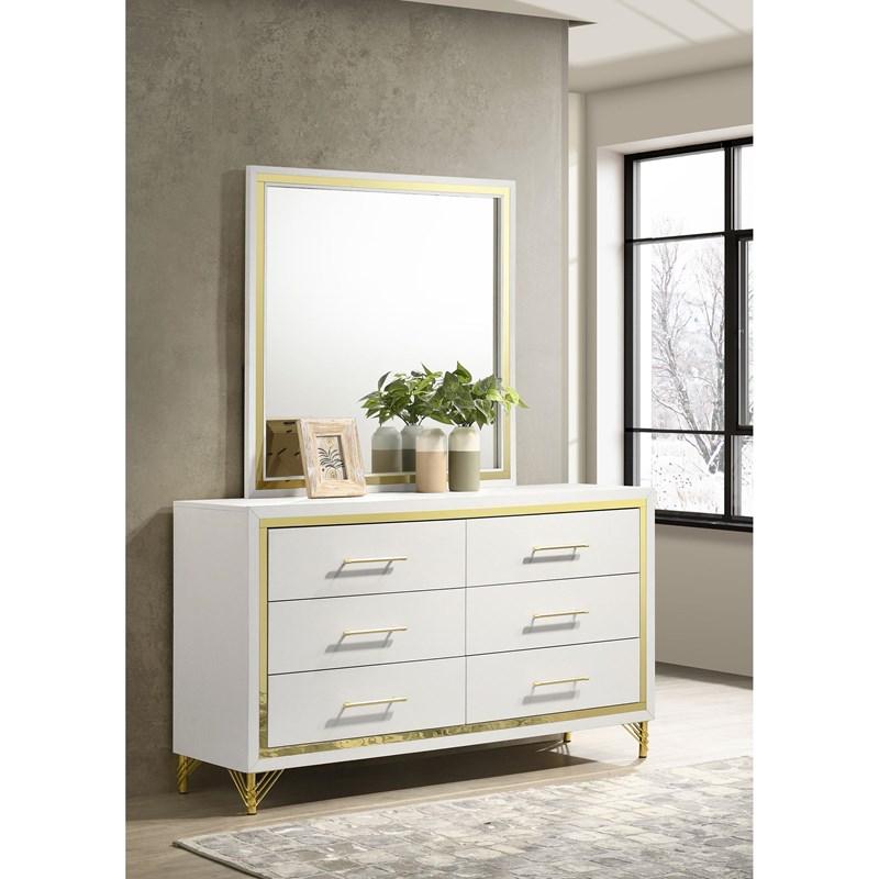 Large Picture of Coaster Furniture Lucia 224733M 6-Drawer Dresser with Mirror - White