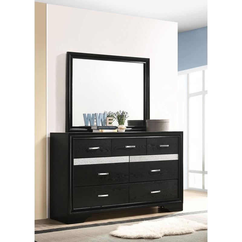 Large Picture of Coaster Furniture Miranda 206363M 7-Drawer Dresser with Mirror - Black