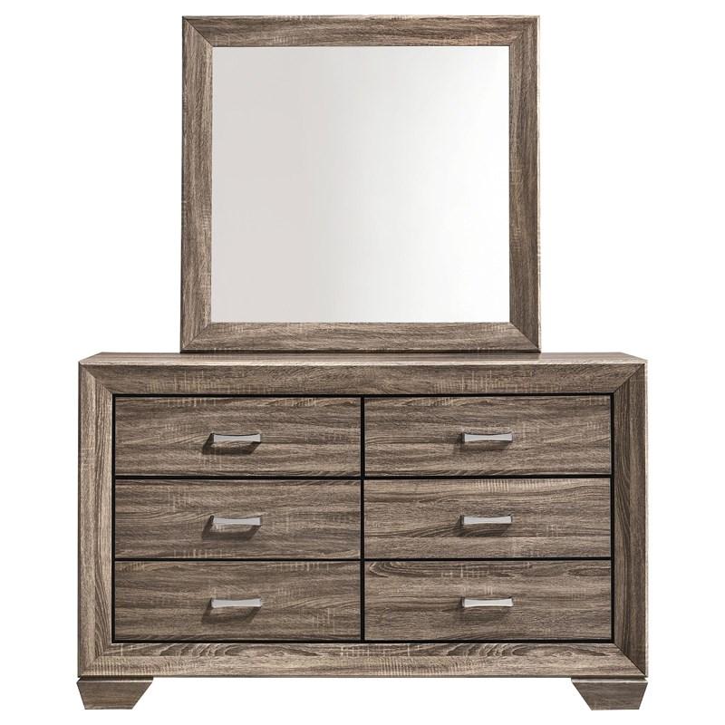 Large Picture of Coaster Furniture Kauffman 204193M 6-Drawer Dresser with Mirror - Washed Taupe
