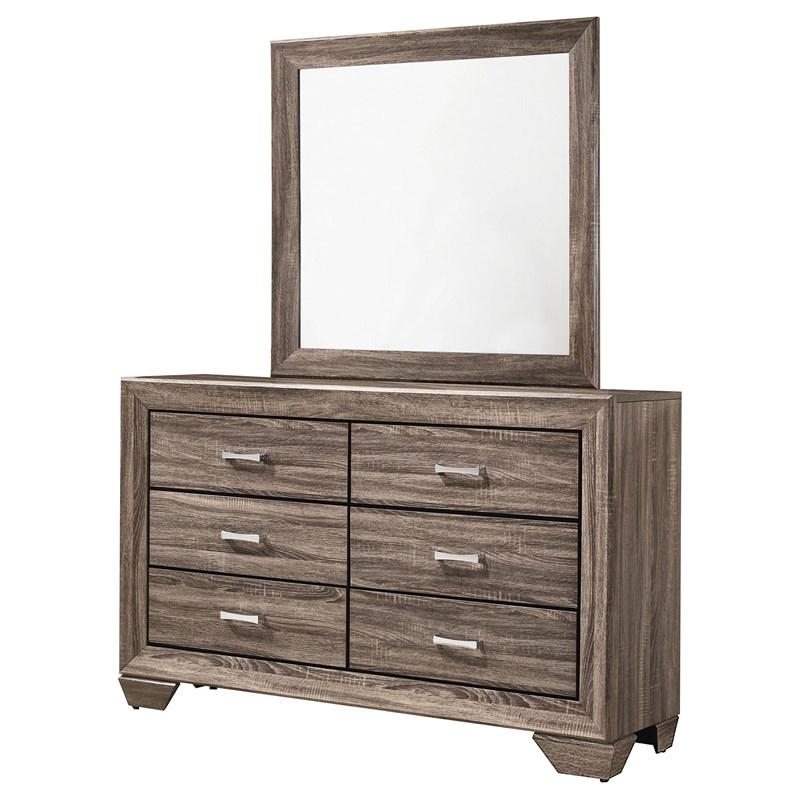 Large Picture of Coaster Furniture Kauffman 204193M 6-Drawer Dresser with Mirror - Washed Taupe