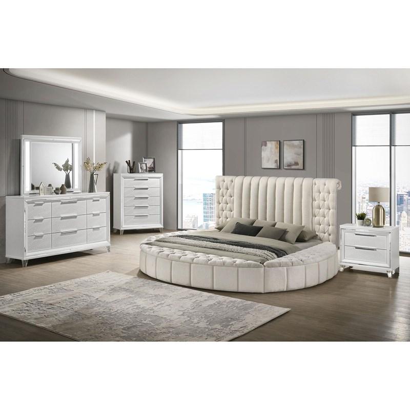 Large Picture of Coaster Furniture Sonya 360111Q Upholstered Queen Round Storage Bed - Ivory