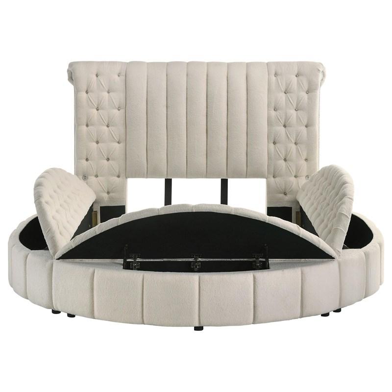 Large Picture of Coaster Furniture Sonya 360111Q Upholstered Queen Round Storage Bed - Ivory