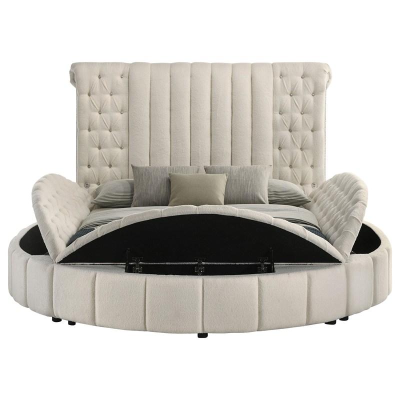 Large Picture of Coaster Furniture Sonya 360111Q Upholstered Queen Round Storage Bed - Ivory