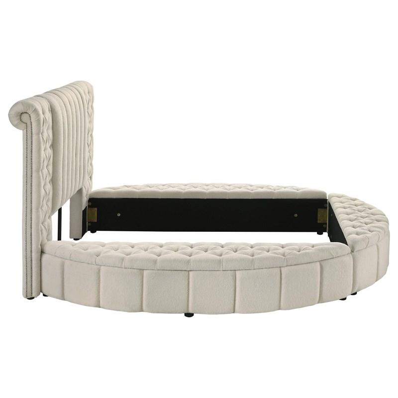 Large Picture of Coaster Furniture Sonya 360111Q Upholstered Queen Round Storage Bed - Ivory