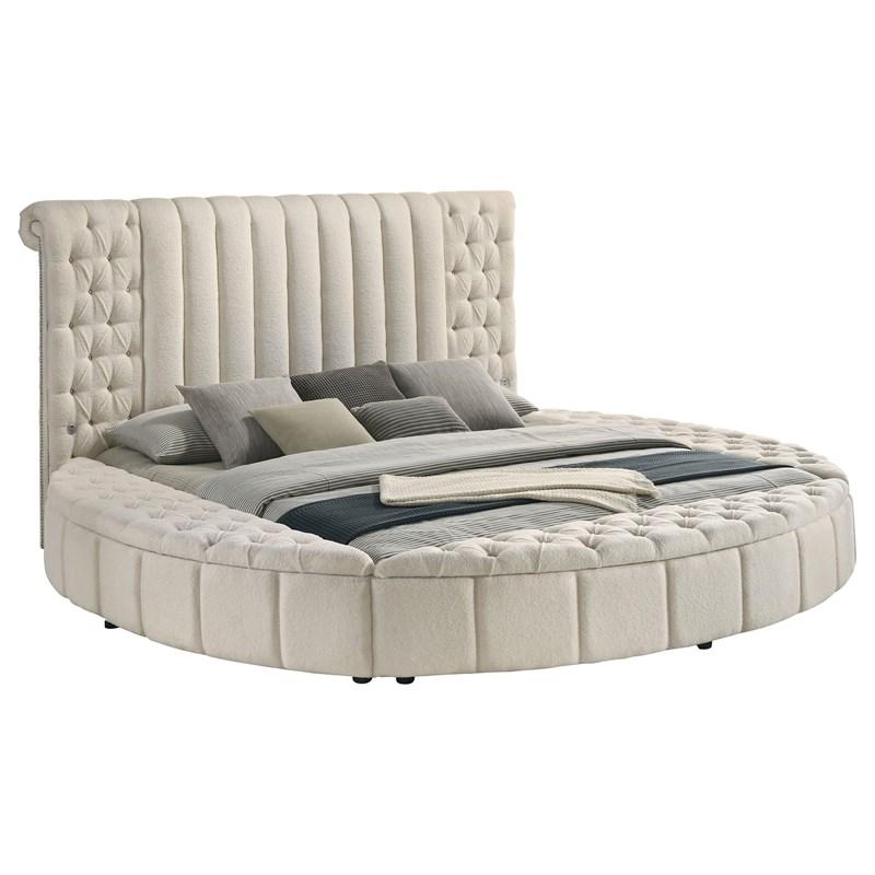 Large Picture of Coaster Furniture Sonya 360111KE Upholstered Eastern King Round Storage Bed - Ivory