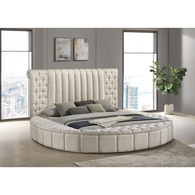 Large Picture of Coaster Furniture Sonya 360111KE Upholstered Eastern King Round Storage Bed - Ivory
