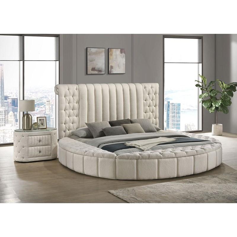 Large Picture of Coaster Furniture Sonya 360111KE Upholstered Eastern King Round Storage Bed - Ivory