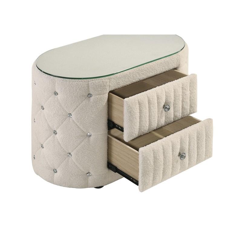 Large Picture of Coaster Furniture Sonya 360112 2-Drawer Upholstered Nightstand Bedside Table - Ivory