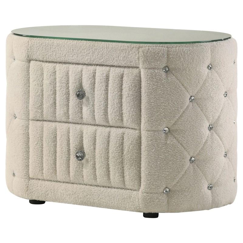 Large Picture of Coaster Furniture Sonya 360112 2-Drawer Upholstered Nightstand Bedside Table - Ivory
