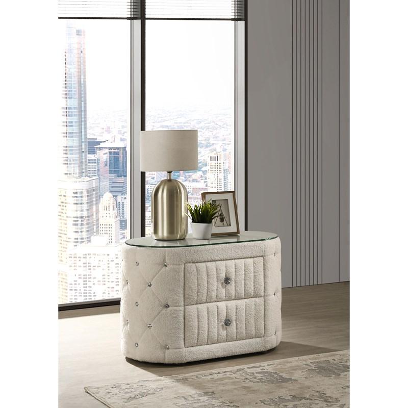 Large Picture of Coaster Furniture Sonya 360112 2-Drawer Upholstered Nightstand Bedside Table - Ivory